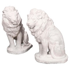 Cast Hard Stone Classical Seated Lion Garden Statues in Painted Finish, 20th C