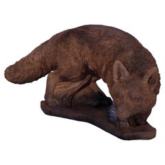 Cast Hard Stone Life Size Crouching Fox Garden Statue in Bronzed Finish, 20th C
