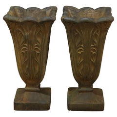 Cast Hard Stone Stylized Tulip Form Garden Urns in Bronzed Finish, 20th C