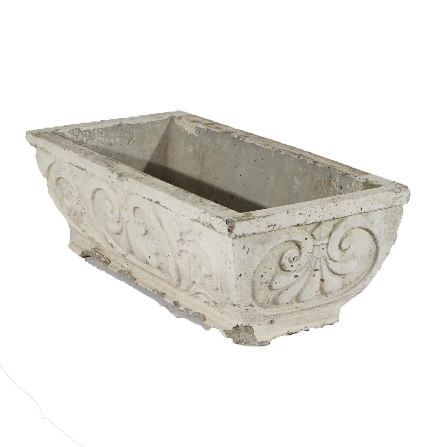 ***Ask About Reduced In-House Shipping Rates - Reliable Service & Fully Insured***
Cast Hardstone Long Garden or Patio Planter with Scroll Work in Relief 20th C

Measures- 9.5''H x 28''W x 13.25''D