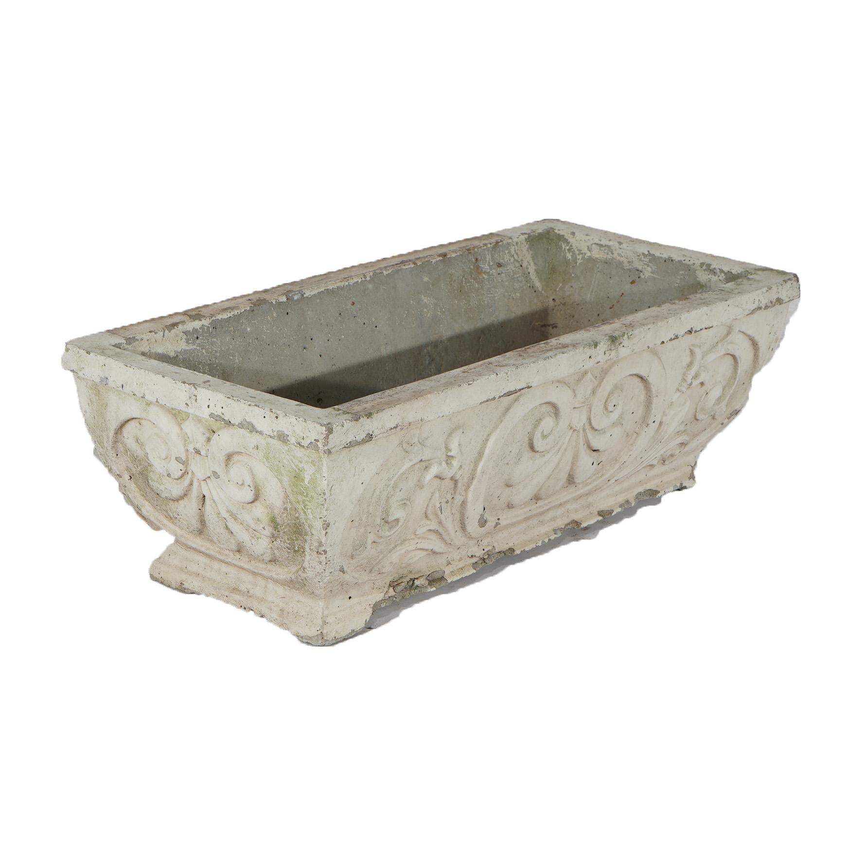 Cast Hardstone Long Garden or Patio Planter with Scroll Work in Relief 20th C In Good Condition For Sale In Big Flats, NY