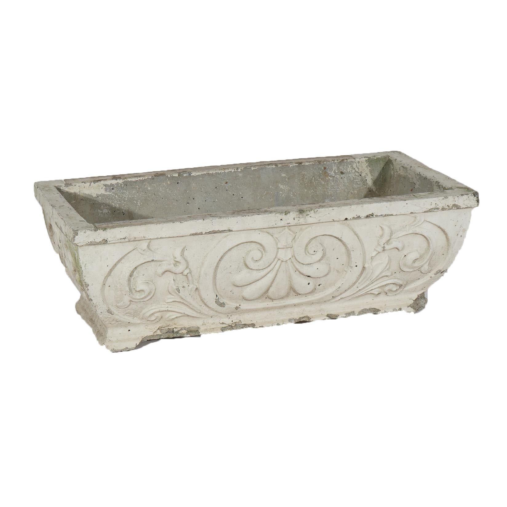 20th Century Cast Hardstone Long Garden or Patio Planter with Scroll Work in Relief 20th C For Sale