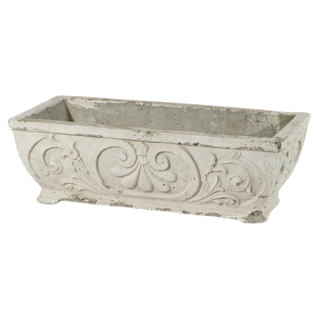 Cast Hardstone Long Garden or Patio Planter with Scroll Work in Relief 20th C For Sale