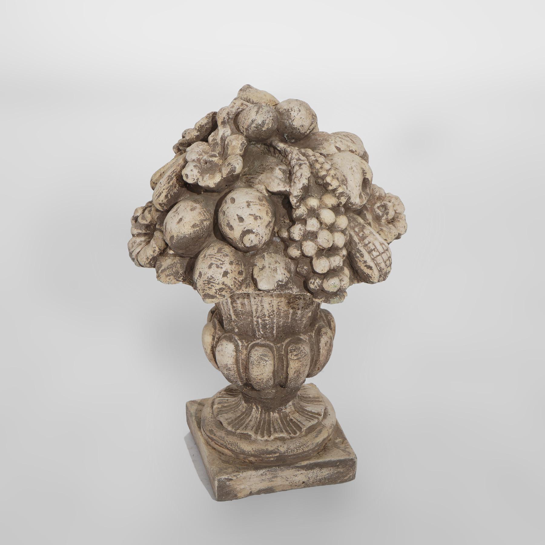 ***Ask About Discounted In-House Shipping***
An ornamental garden sculpture offers cast stone construction with fruit and floral melon form urn, 20th century

Measures - 22.5