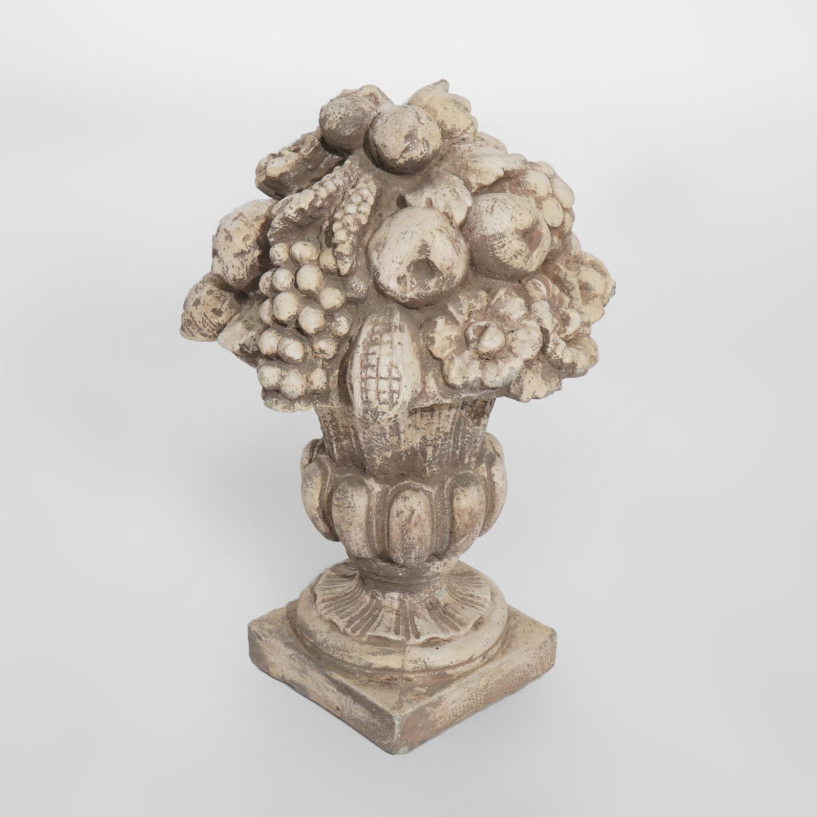 20th Century Cast Hardstone Ornamental Fruit & Floral Urn Garden Sculpture 20th C For Sale