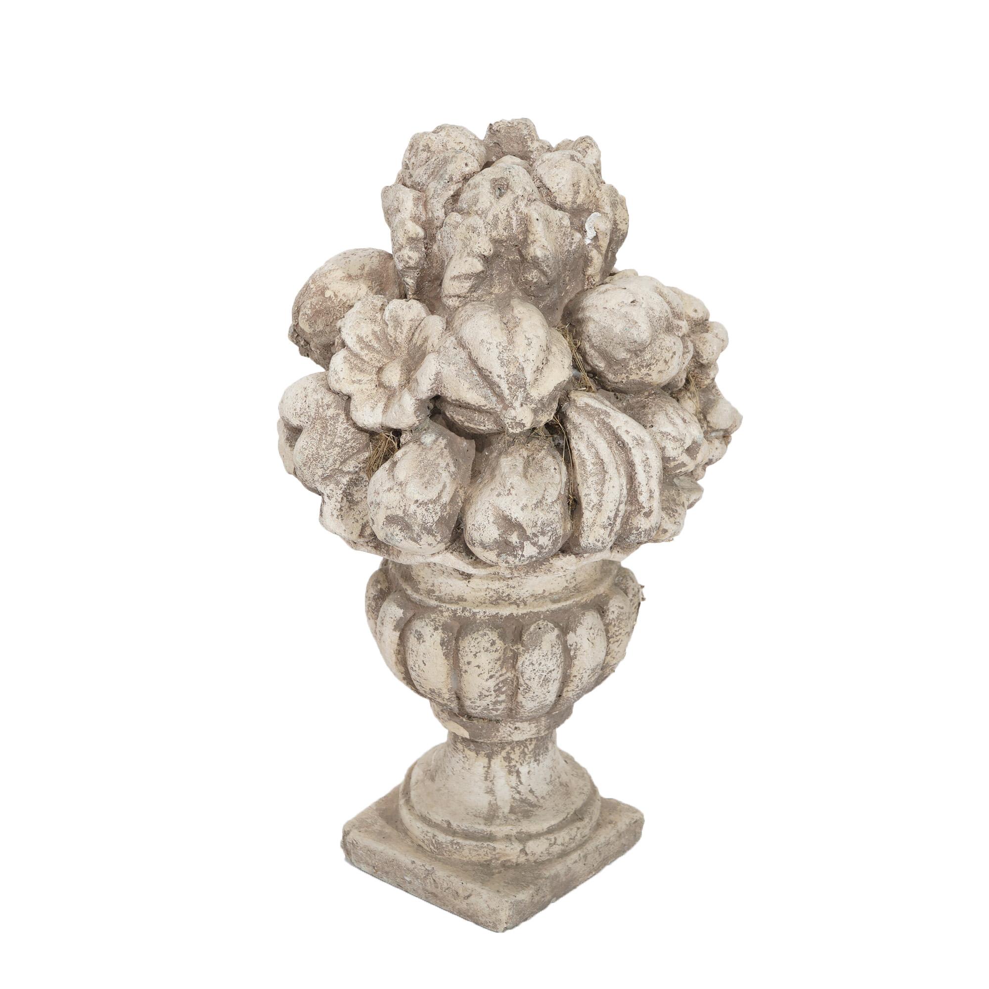 20th Century Cast Hardstone Ornamental Fruit & Floral Urn Garden Sculpture 20th C