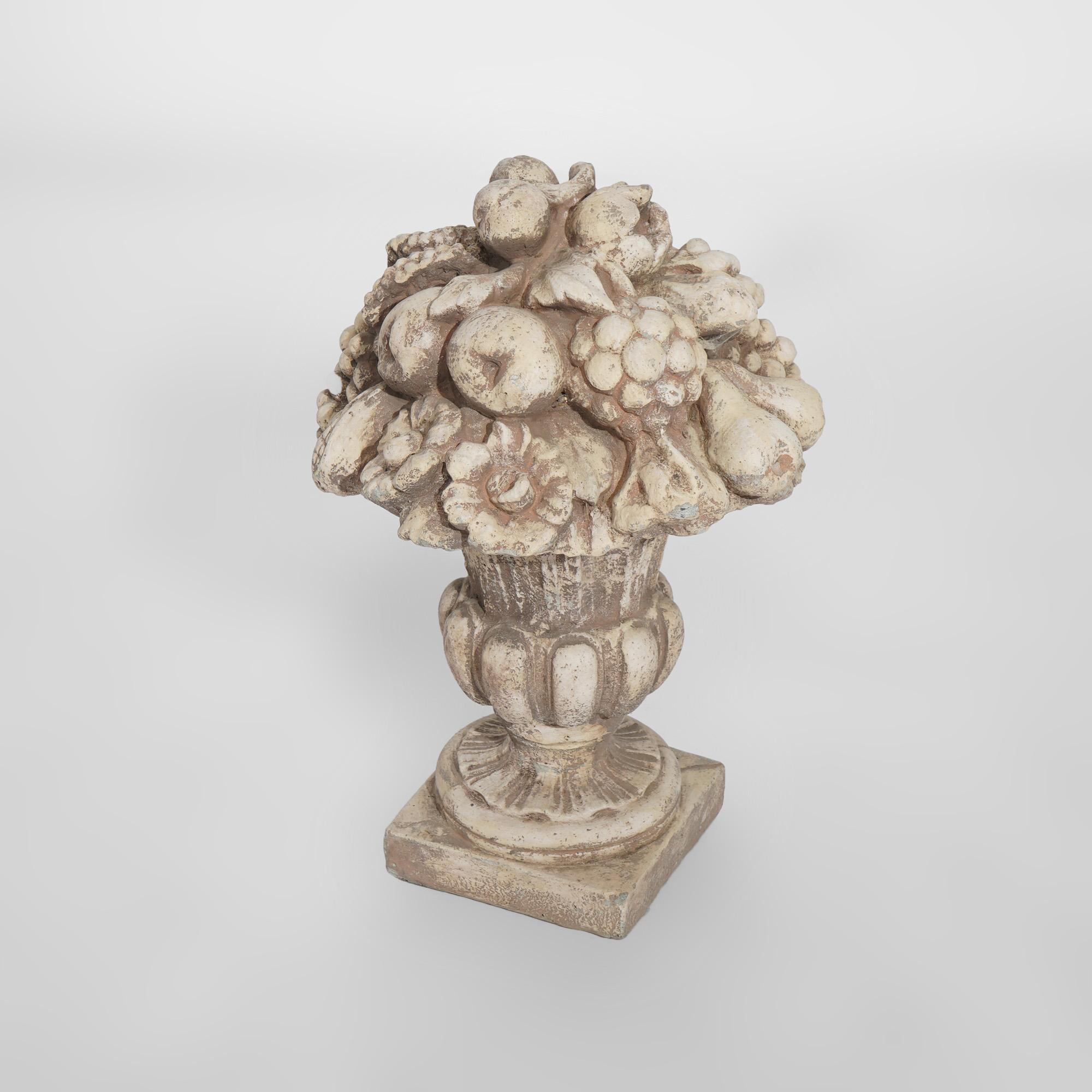Cast Stone Cast Hardstone Ornamental Fruit & Floral Urn Garden Sculpture 20th C For Sale