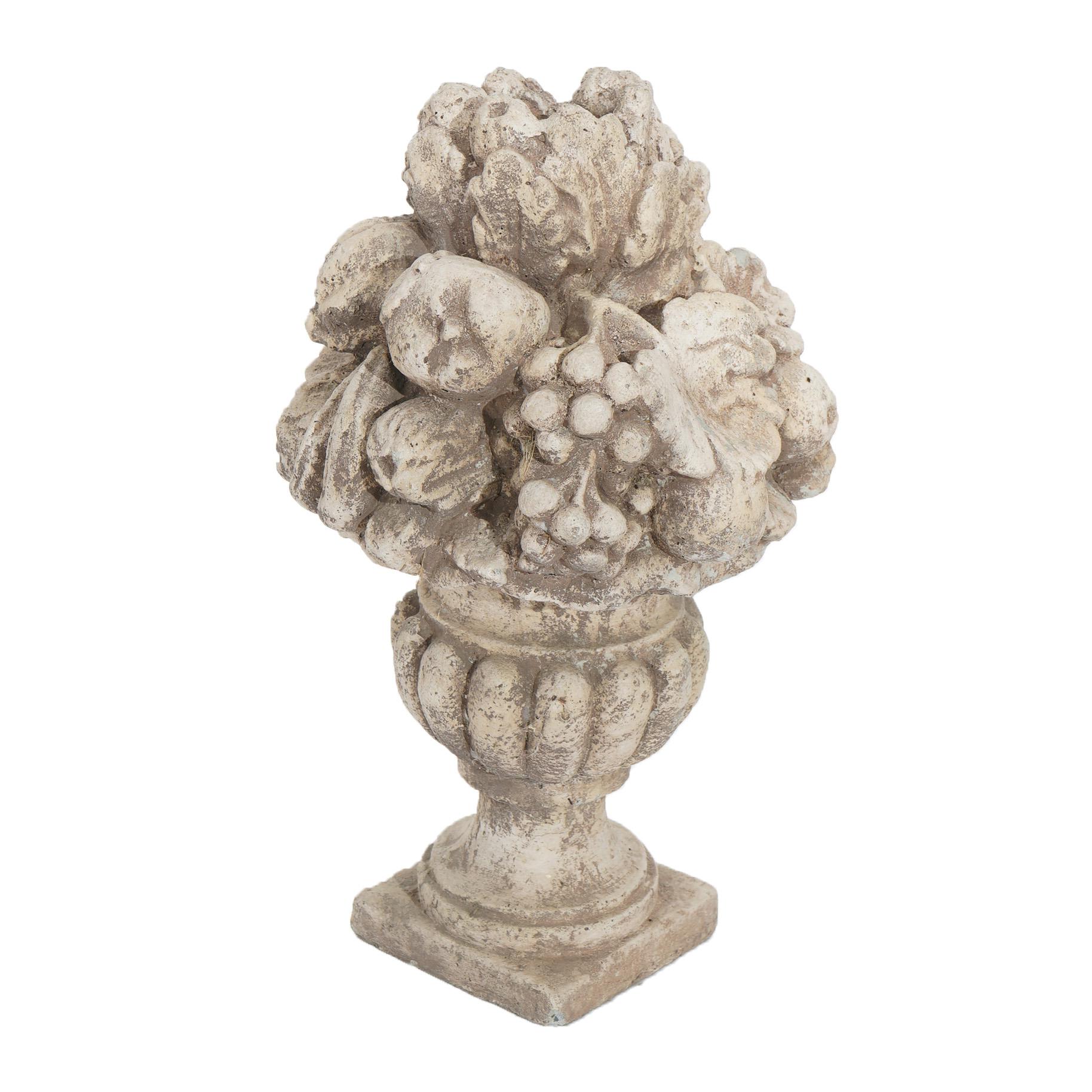 Cast Hardstone Ornamental Fruit & Floral Urn Garden Sculpture 20th C 1