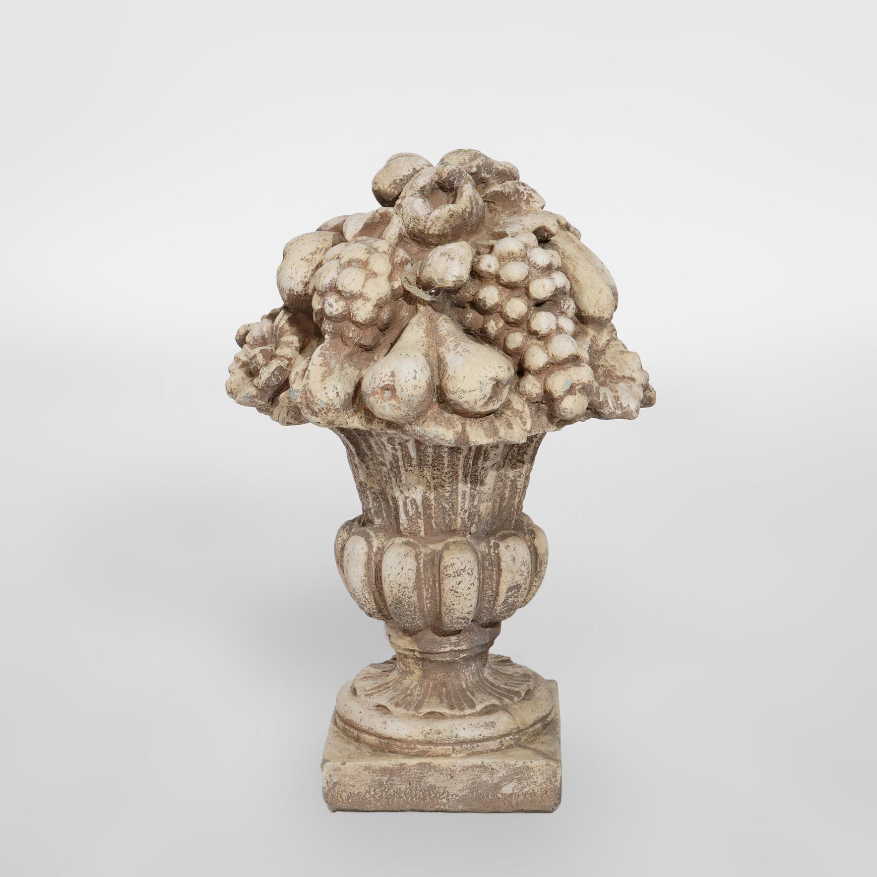 Cast Hardstone Ornamental Fruit & Floral Urn Garden Sculpture 20th C For Sale 3