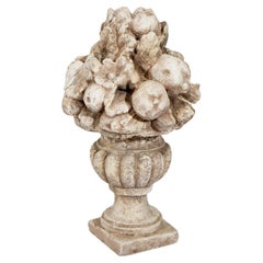 Vintage Cast Hardstone Ornamental Fruit & Floral Urn Garden Sculpture 20th C