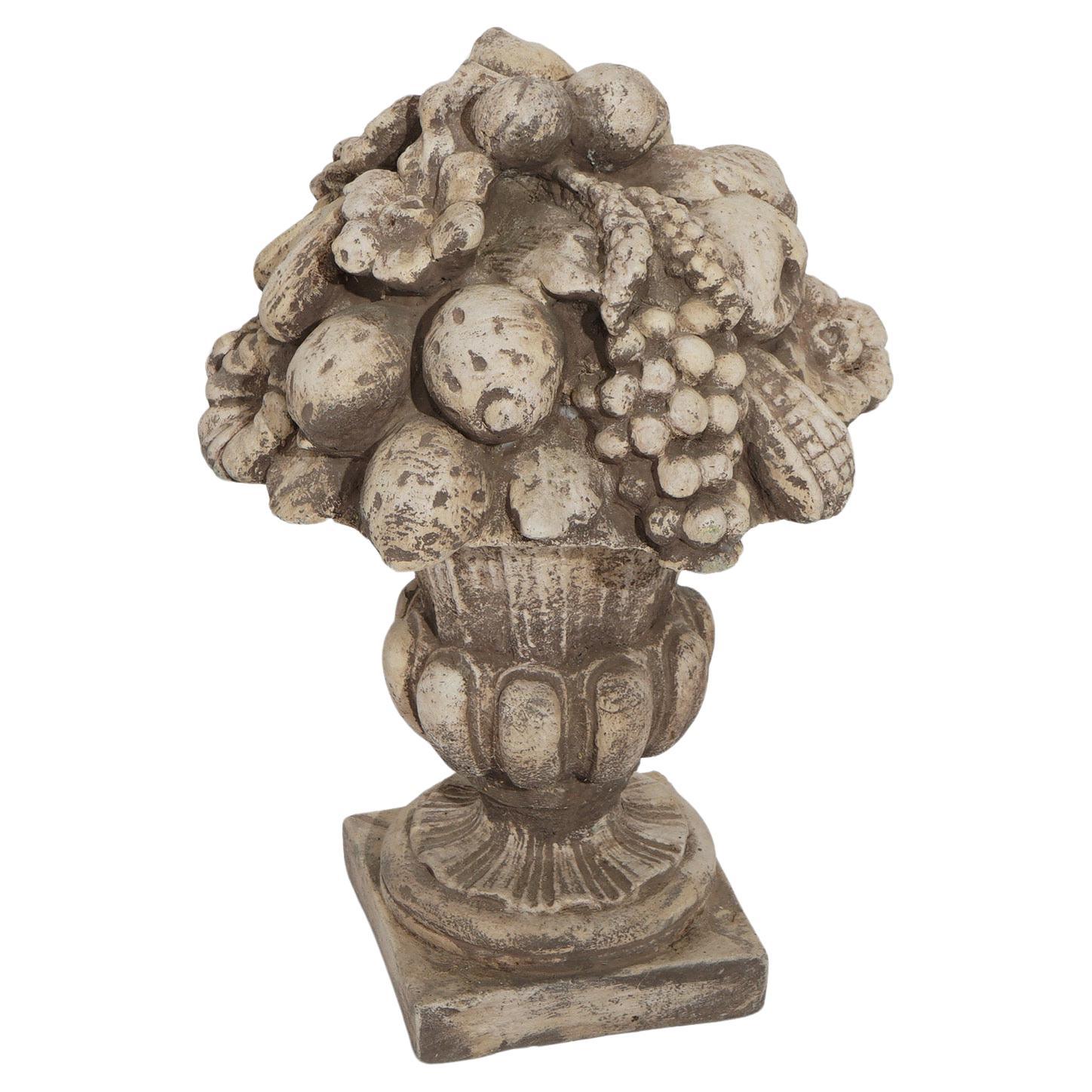 Cast Hardstone Ornamental Fruit & Floral Urn Garden Sculpture 20th C For Sale