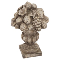 Used Cast Hardstone Ornamental Fruit & Floral Urn Garden Sculpture 20th C