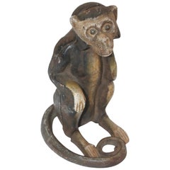 Cast Iron 19th Century Monkey Bank in Original Painted Surface