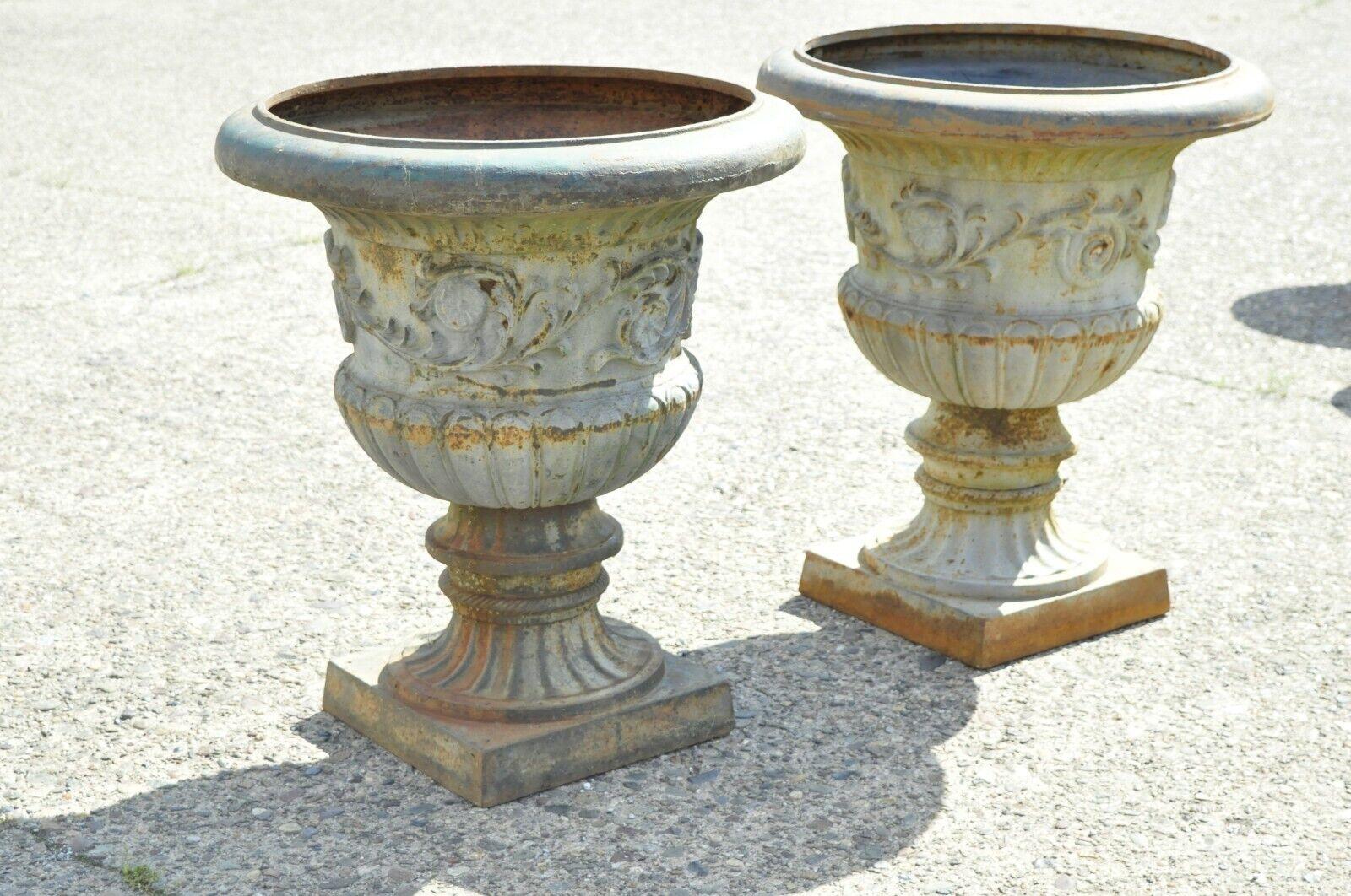 Cast Iron French Style Round Garden Campana Urn Outdoor Planter Pot For Sale 5