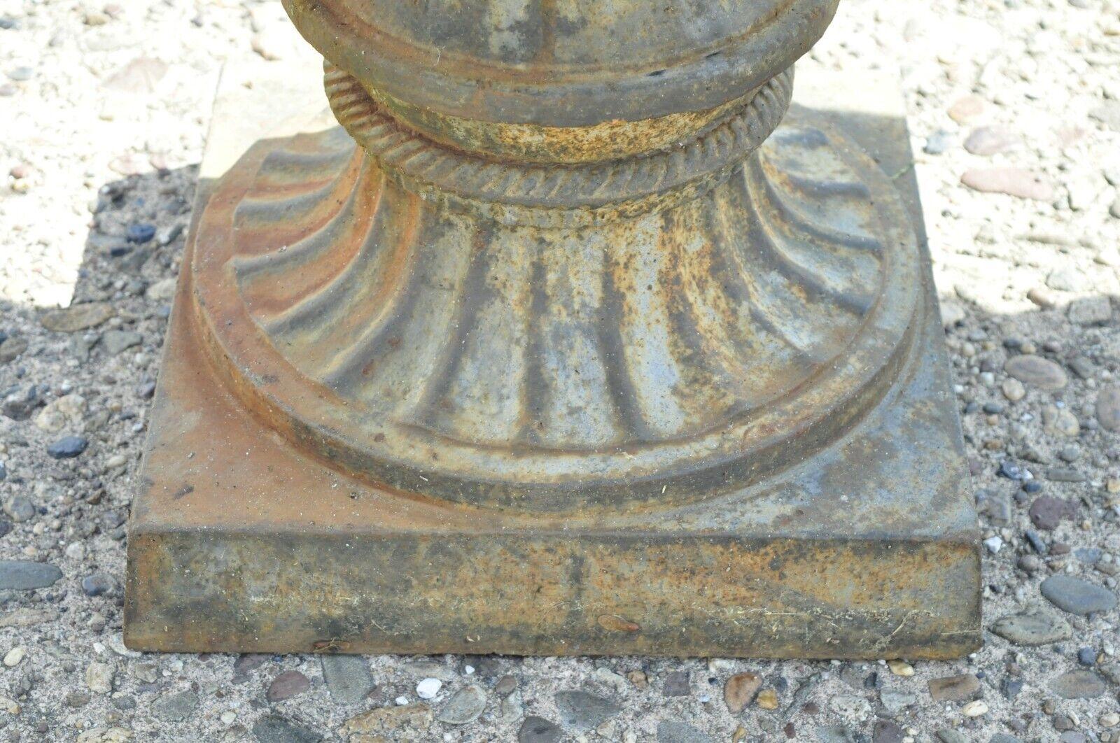 Cast Iron French Style Round Garden Campana Urn Outdoor Planter Pot In Good Condition For Sale In Philadelphia, PA