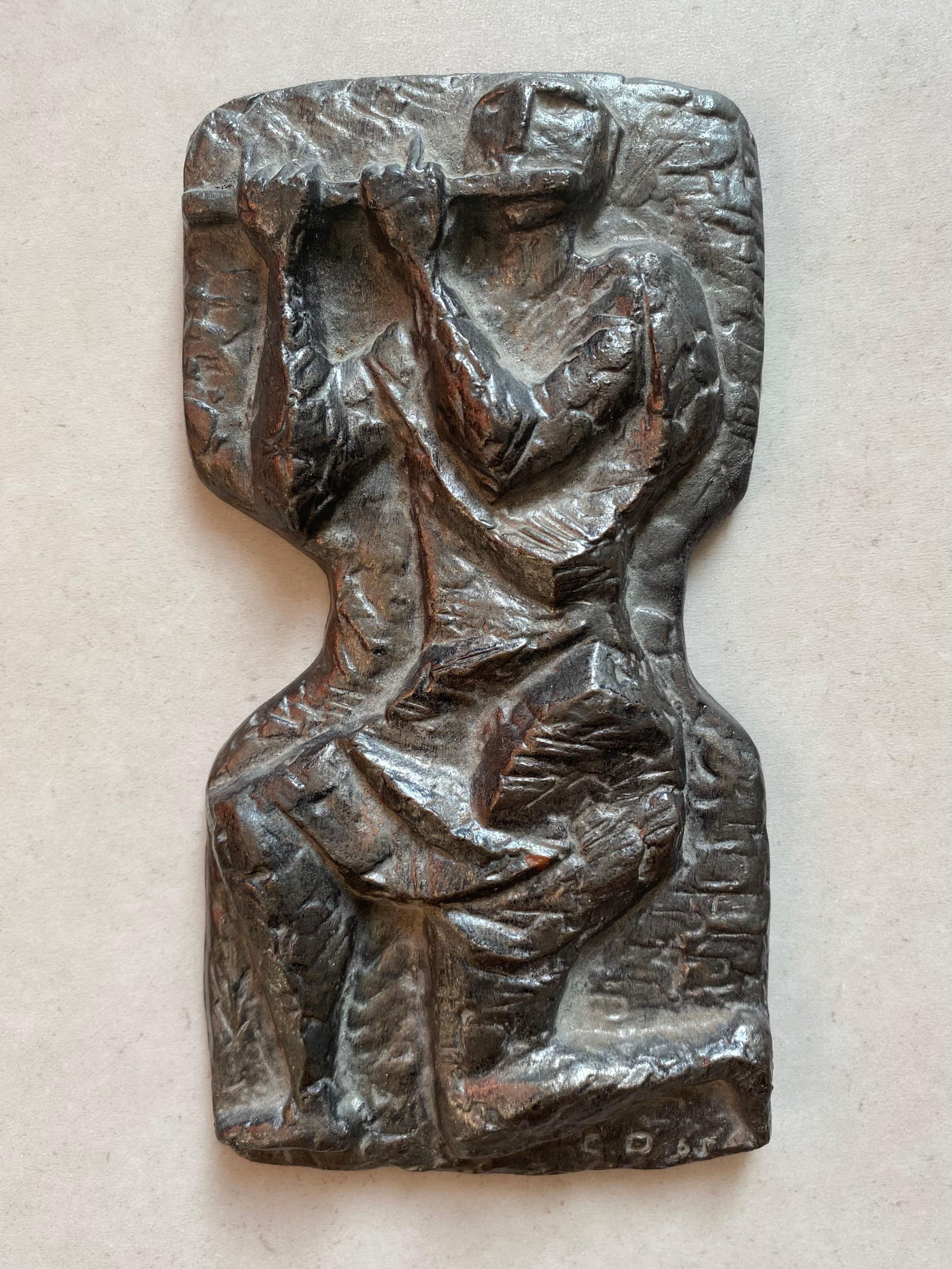 20th Century Cast Iron Abstract Sculpture, Wall Art, Plaque,  By Dutch Artist Cor Dam. For Sale