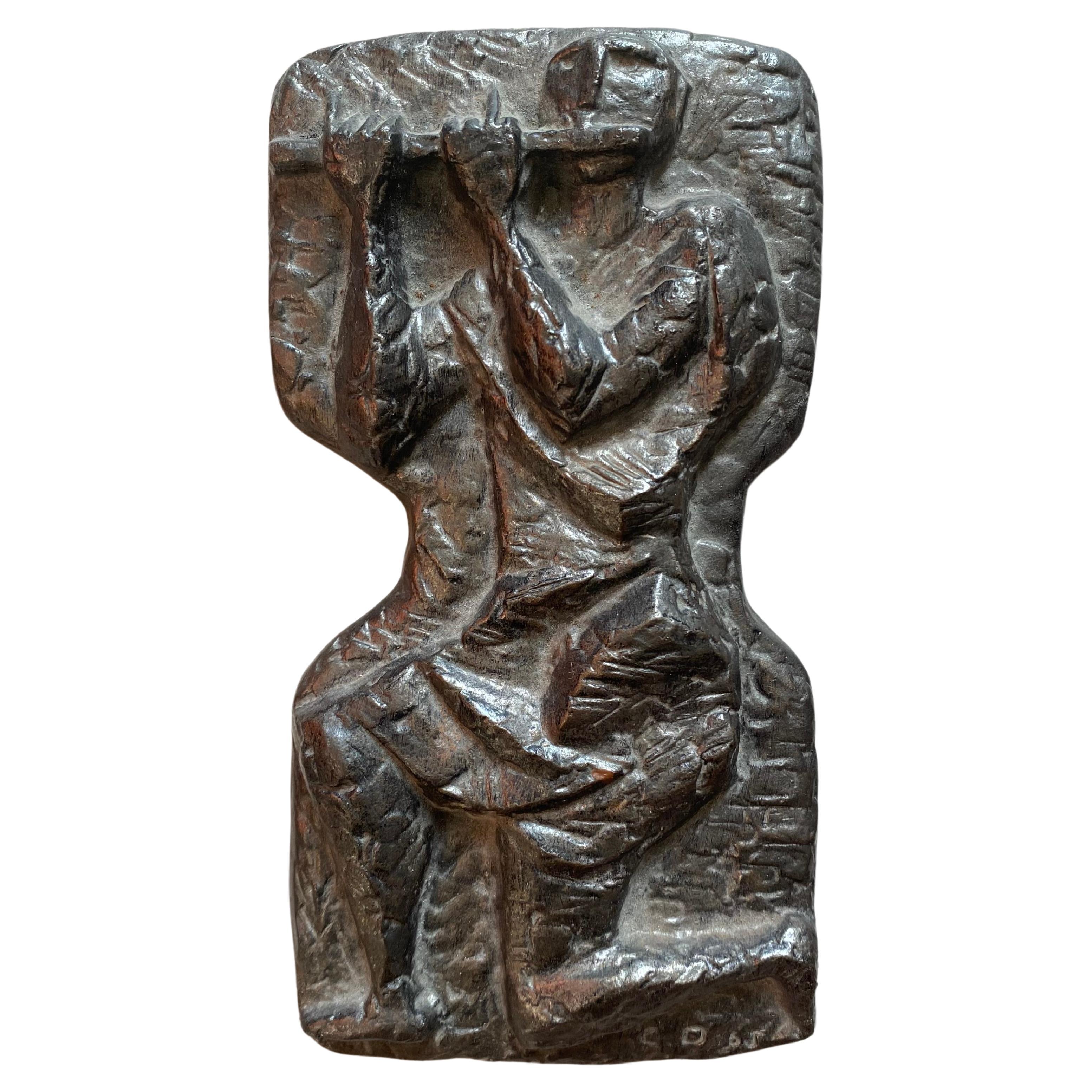 Cast Iron Abstract Sculpture, Wall Art, Plaque,  By Dutch Artist Cor Dam.