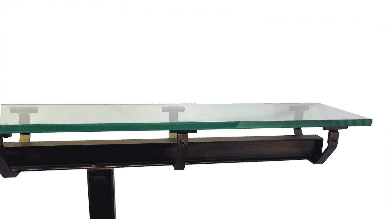 Cast Iron and Glass Italian Console Table In Excellent Condition In Milan, IT