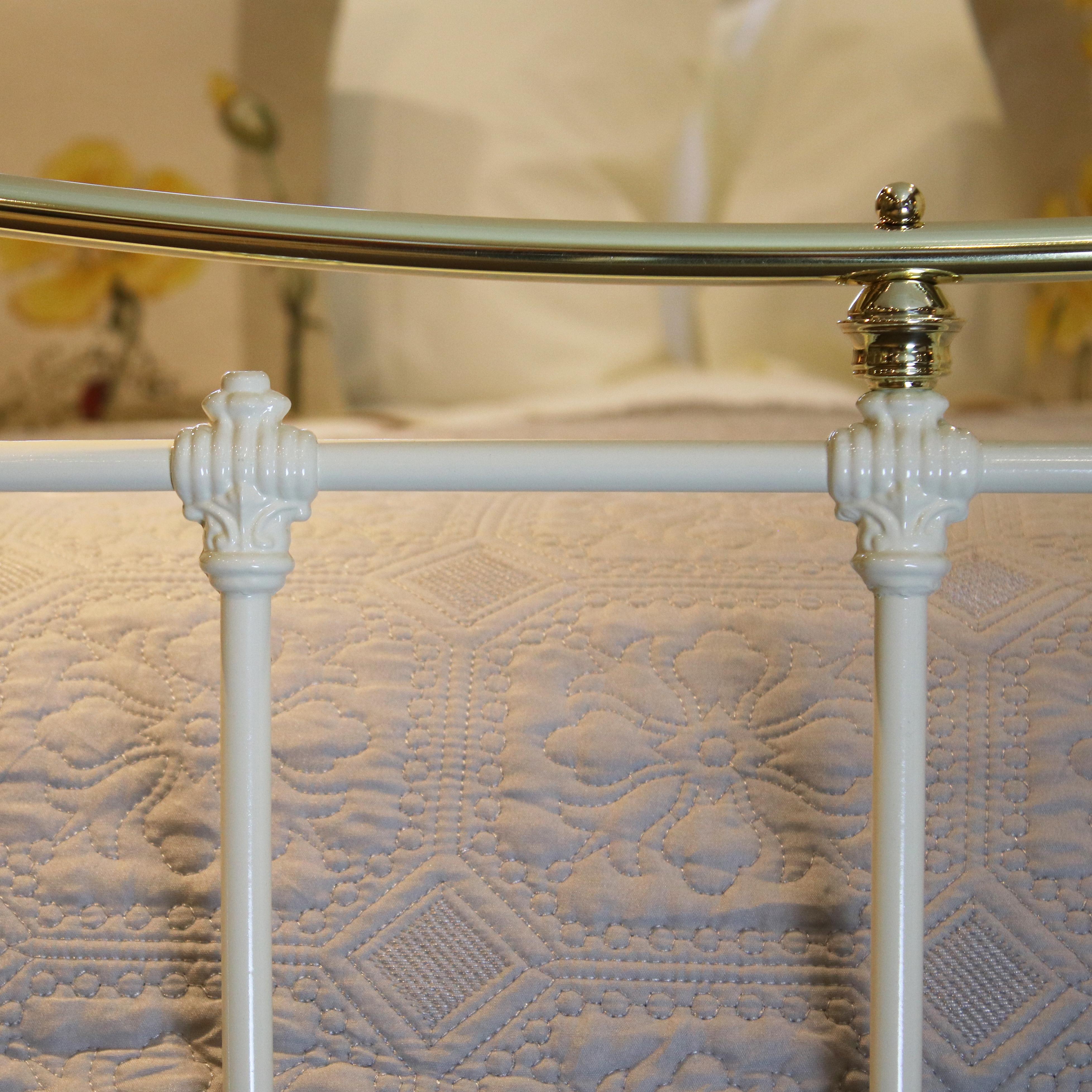 19th Century Wide Antique Bed in Cream, MSK51