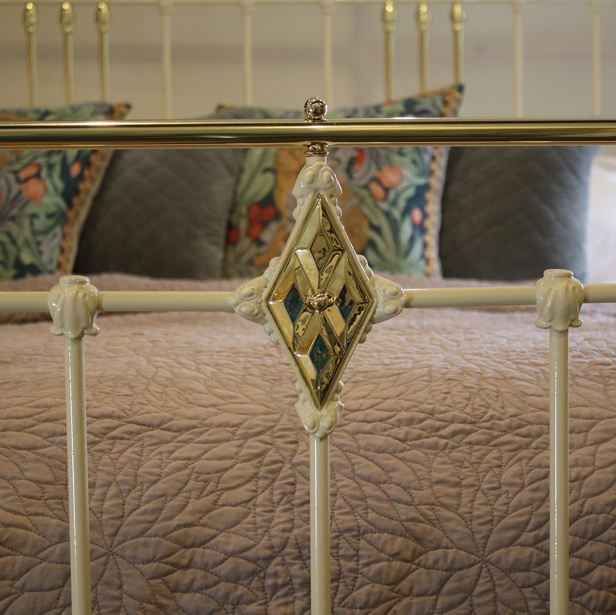 European Cast Iron and Brass Bed in Cream MSK60