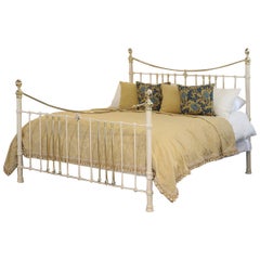 Antique Cast Iron and Brass Bed in Cream MSK61