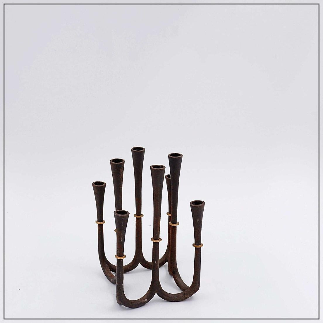 Portacandele in ghisa e ottone di Jens Quistgaard per Dansk Designs, anni '60 in vendita 1