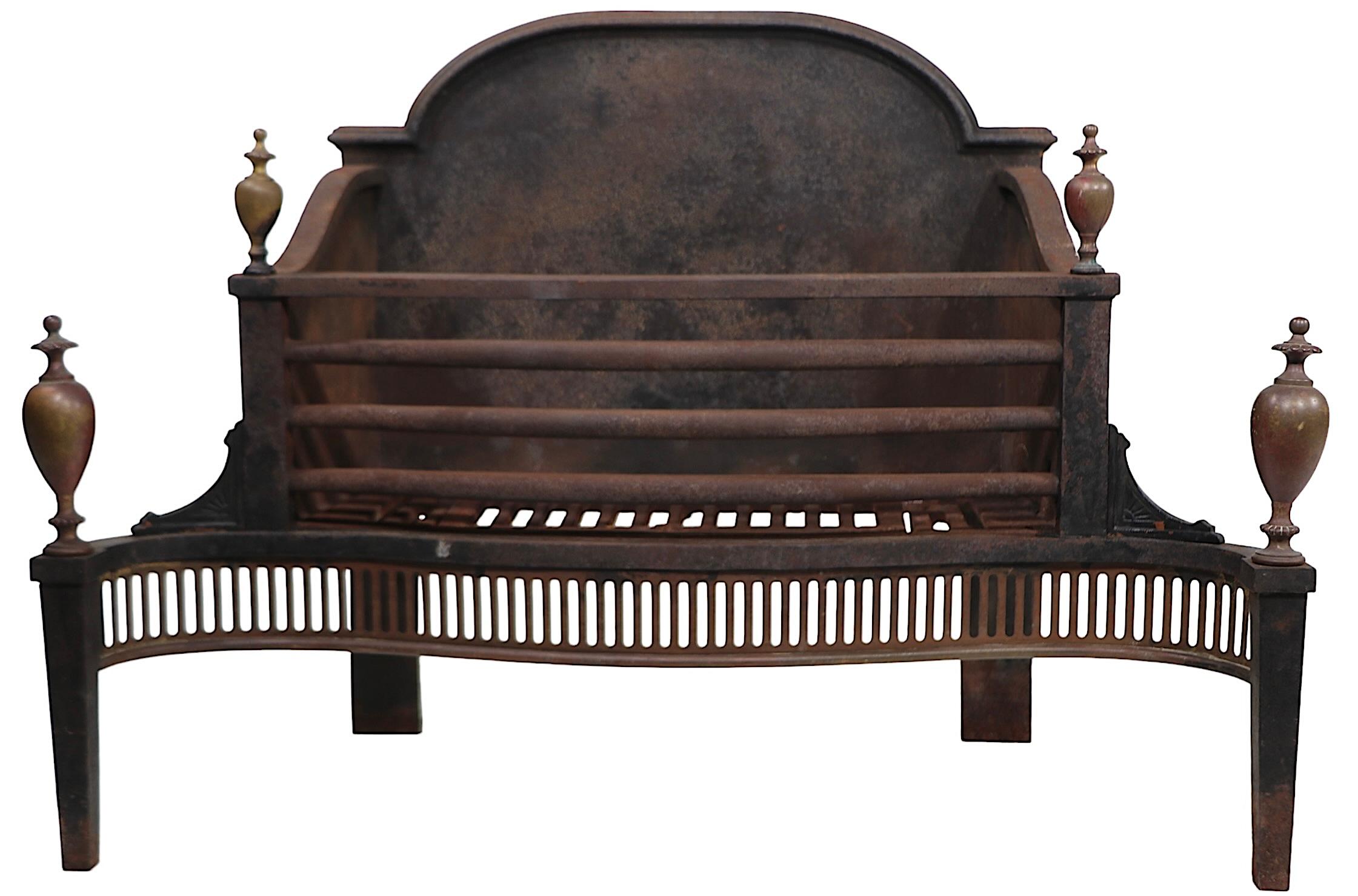 Neoclassical Revival Cast Iron and Brass Coal Grate 19th C  For Sale