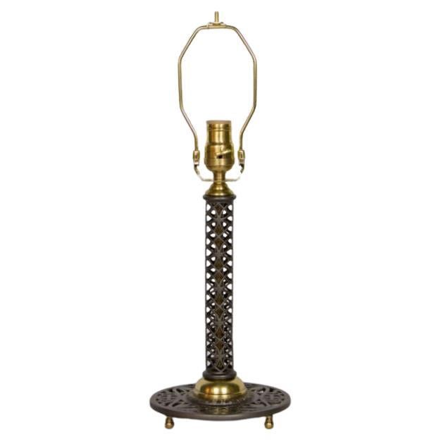 Cast Iron and Brass Filigree Lamp For Sale