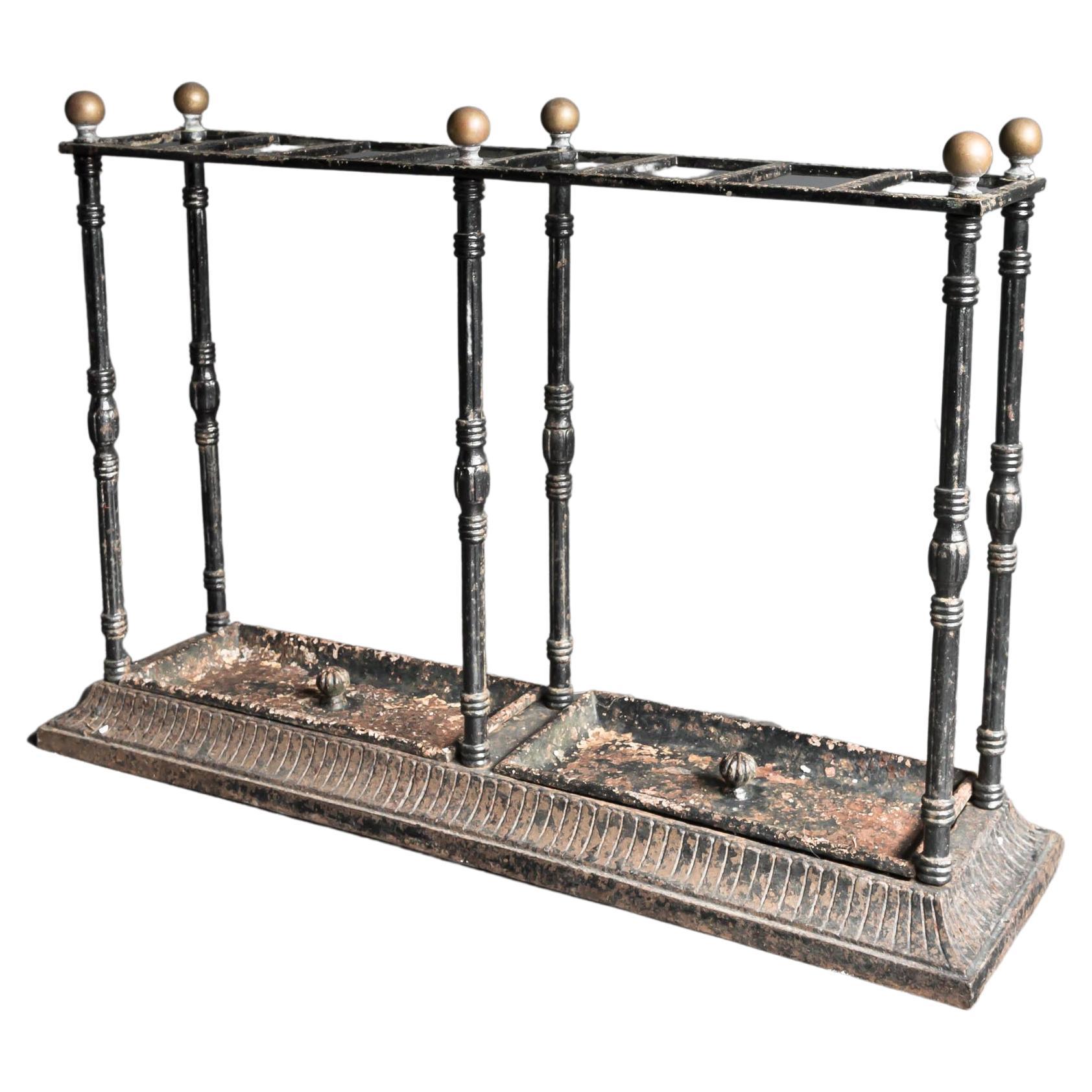Cast Iron and Brass Umbrella Stand in Coalbrooke Dale Style For Sale