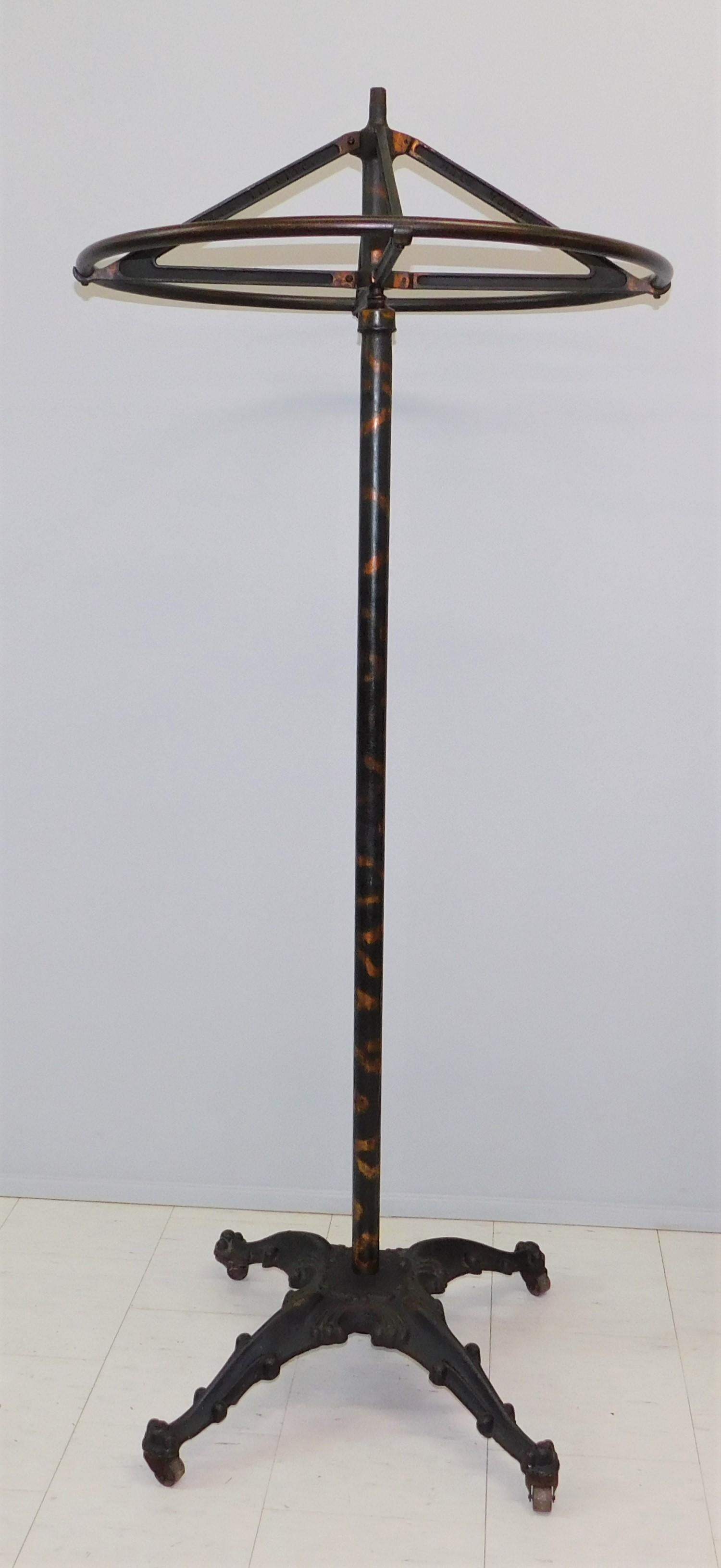 Canadian Cast Iron and Japan Steel Revolving Rounder Clothing Coat Rack, circa 1900