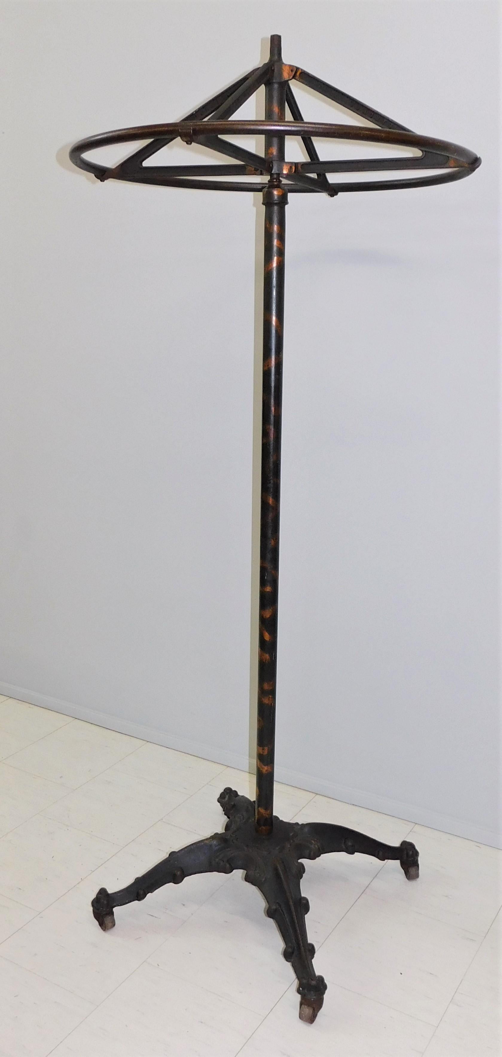 19th Century Cast Iron and Japan Steel Revolving Rounder Clothing Coat Rack, circa 1900