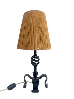 Cast iron and jute table lamp - Handcrafted 1960s