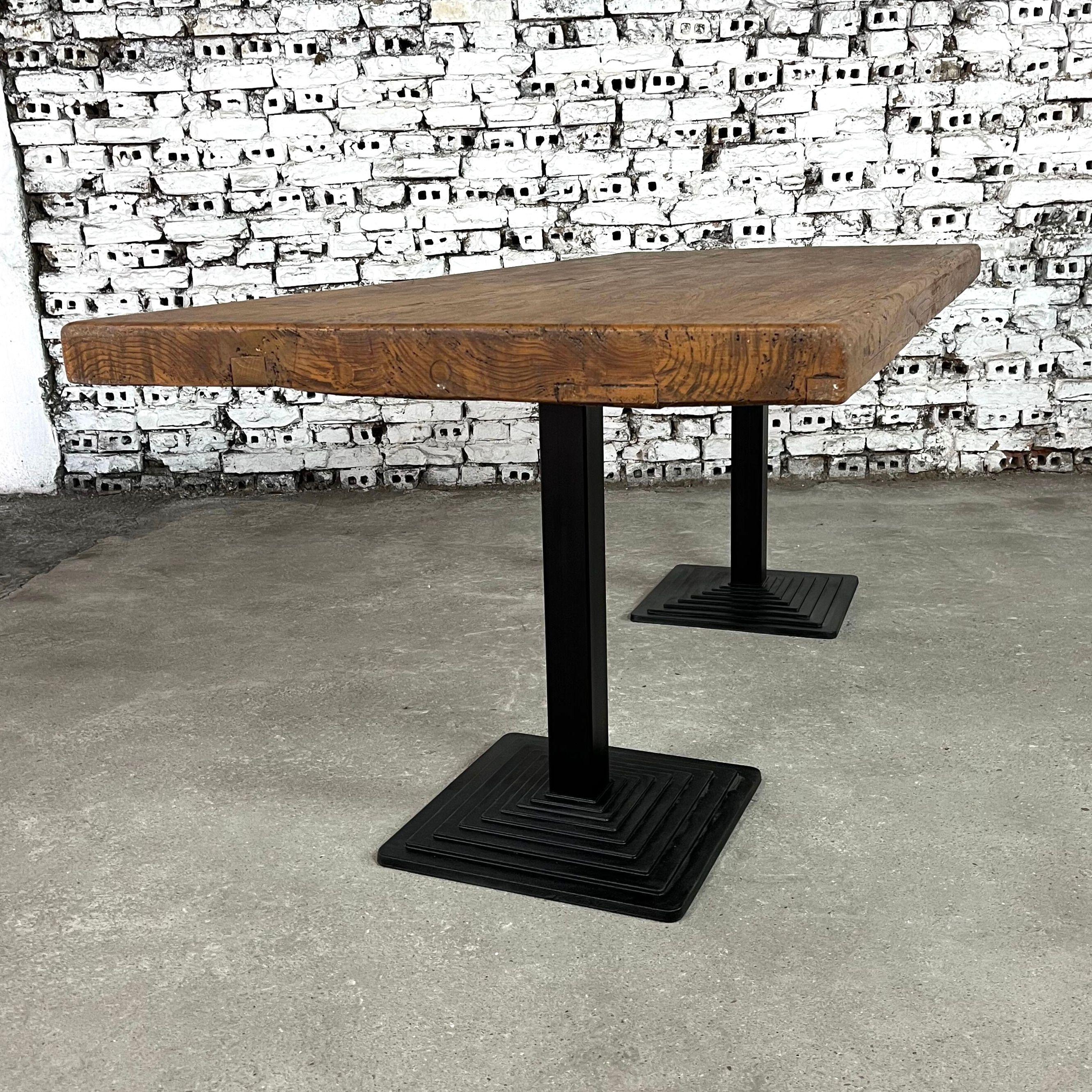 Dimensions: H 30.7” x W 80.7” x D 34.8”

Dutch Industrial Dining table, consisting of 2 solid pedestal cast iron legs supporting a large patinated oak slab plank top. Seats up to 12.


Please see our other listings for ideas and matching