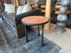 Cast Iron and Pink Marble Top Side Table