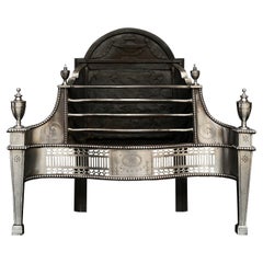 Cast Iron and Steel Serpentine Fronted Basket Fire Grate in the Adam Style