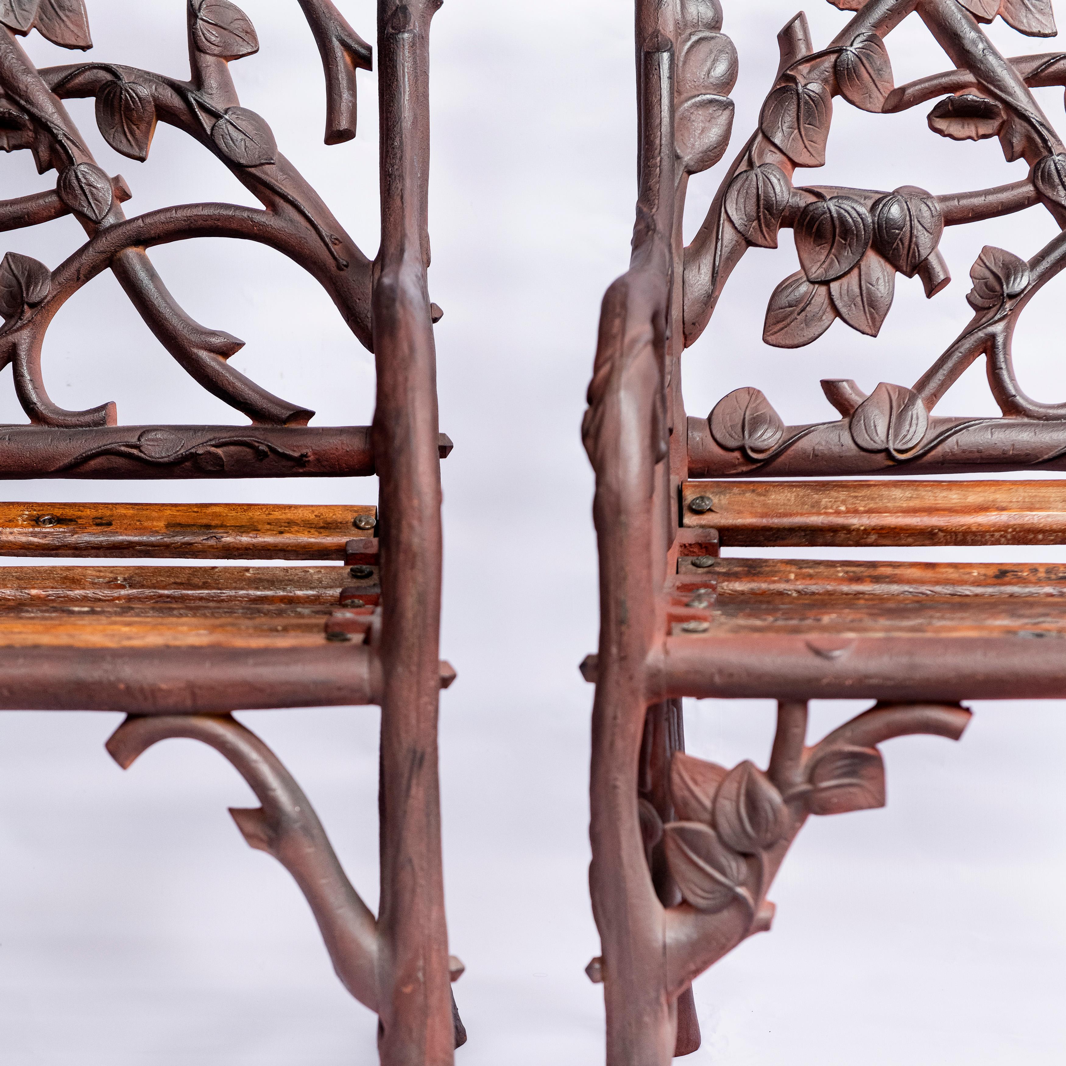 Cast Iron and Wood Garden Furniture Set, England, Late 19th Century For Sale 4