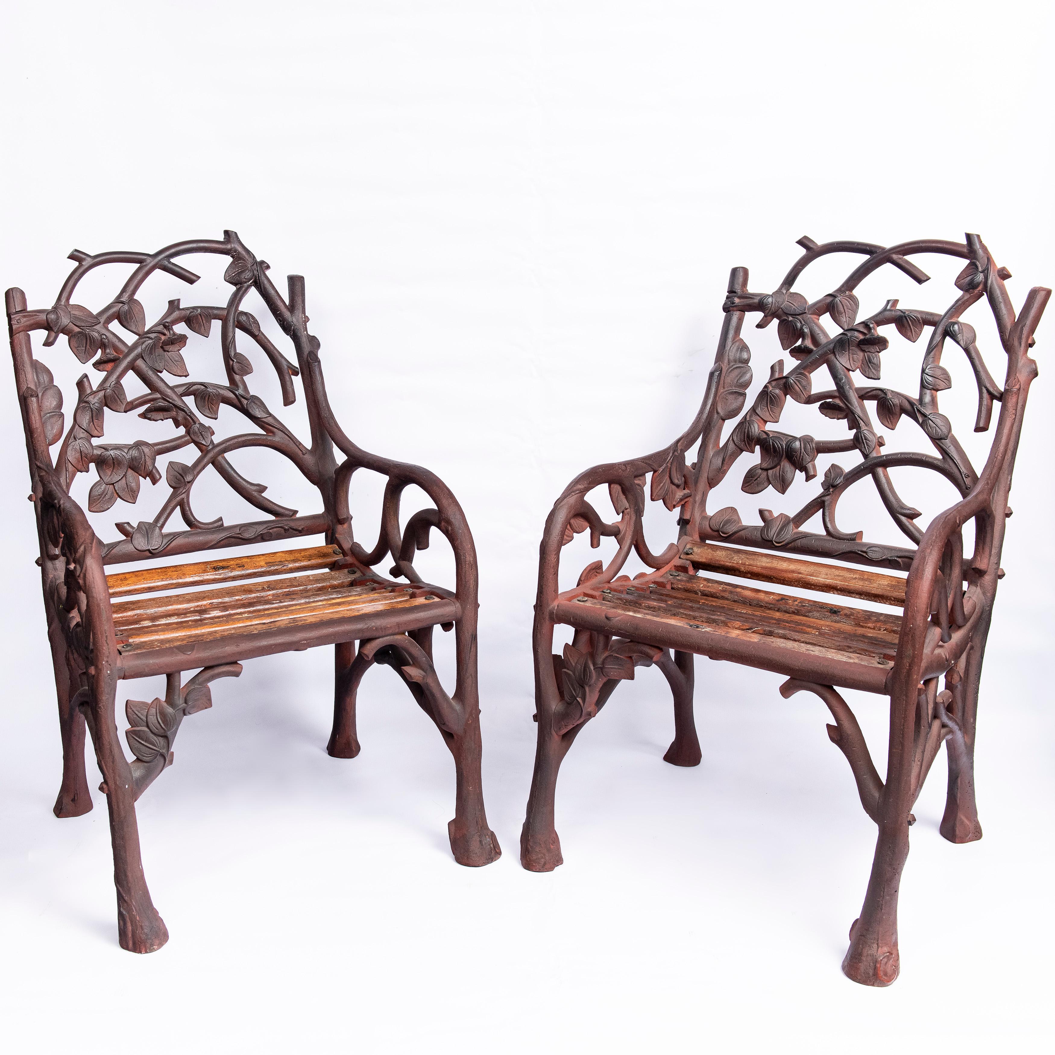 Cast Iron and Wood Garden Furniture Set, England, Late 19th Century For Sale 2