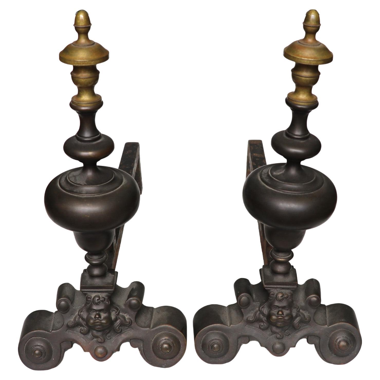 Cast Iron Andirons, Pair For Sale