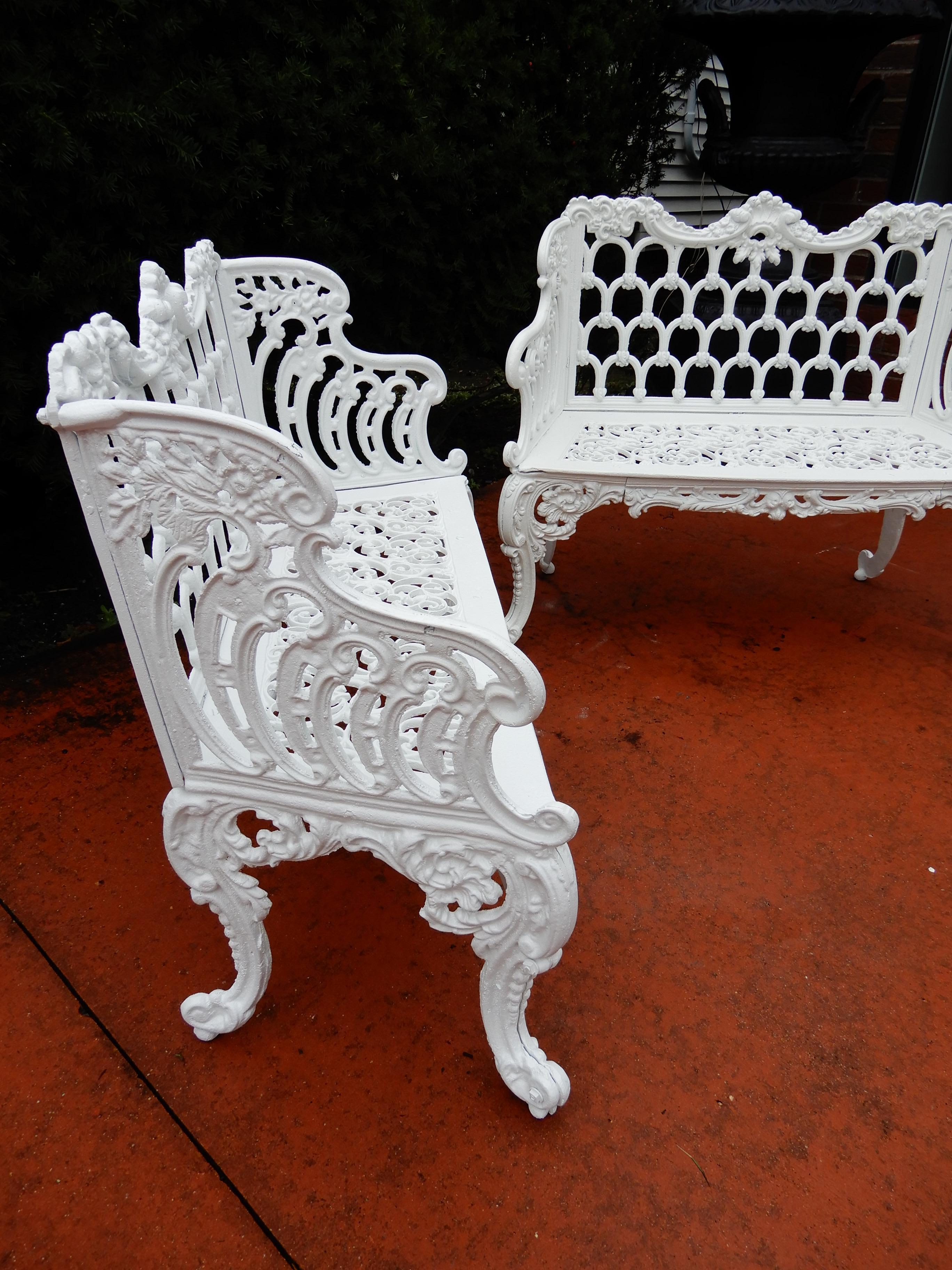 Folk Art Cast Iron Antique Gothic White House Garden Benches