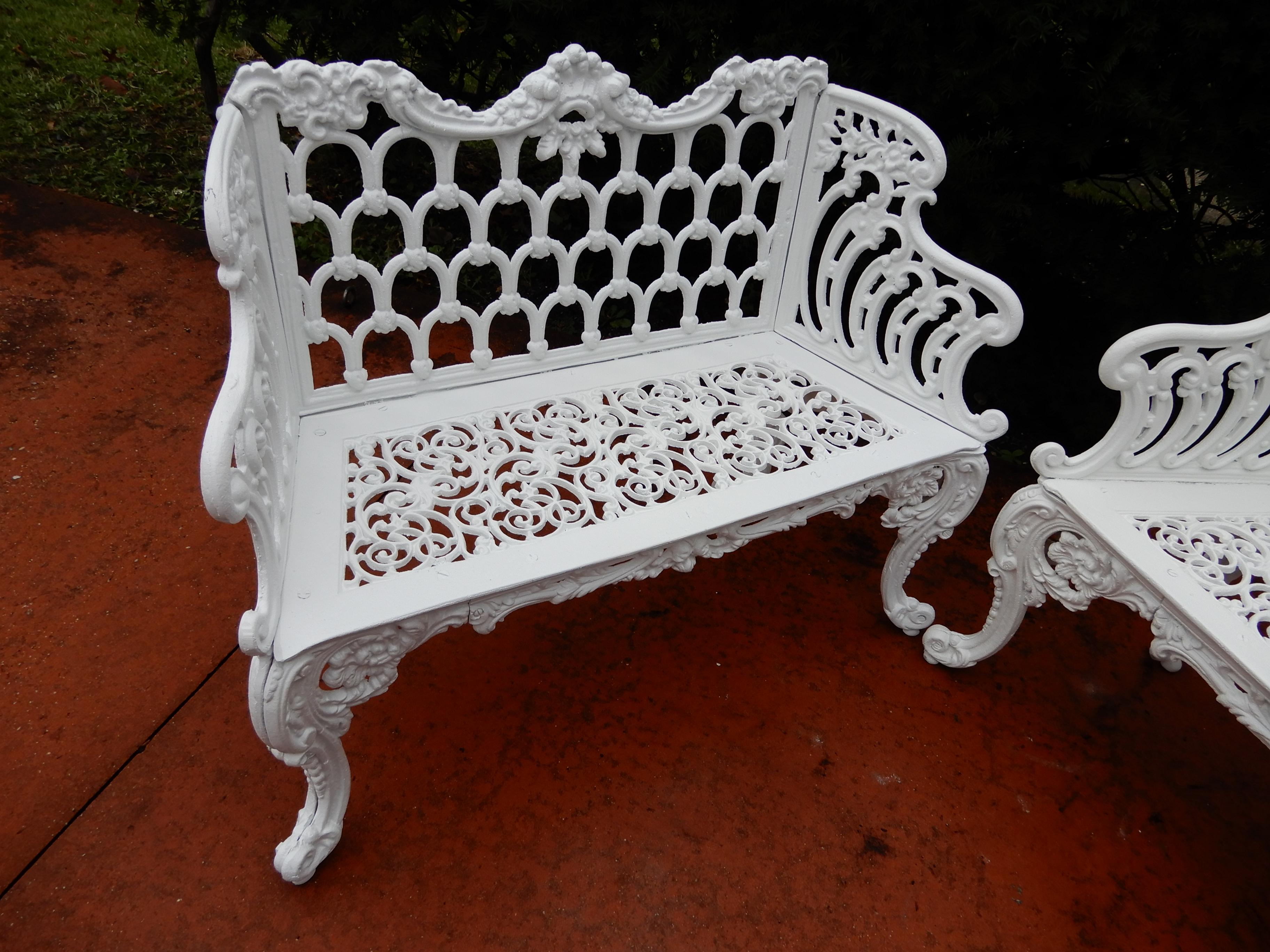 Cast Iron Antique Gothic White House Garden Benches In Good Condition In Long Island, NY