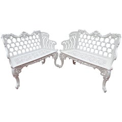 Cast Iron Antique Gothic White House Garden Benches