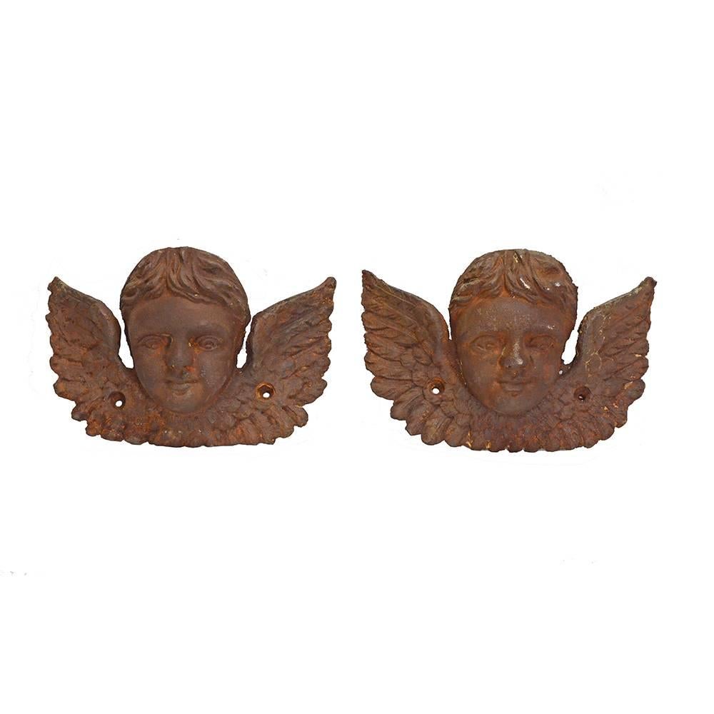Late Victorian Cast Iron Architectural Cherubs, Set of Two For Sale
