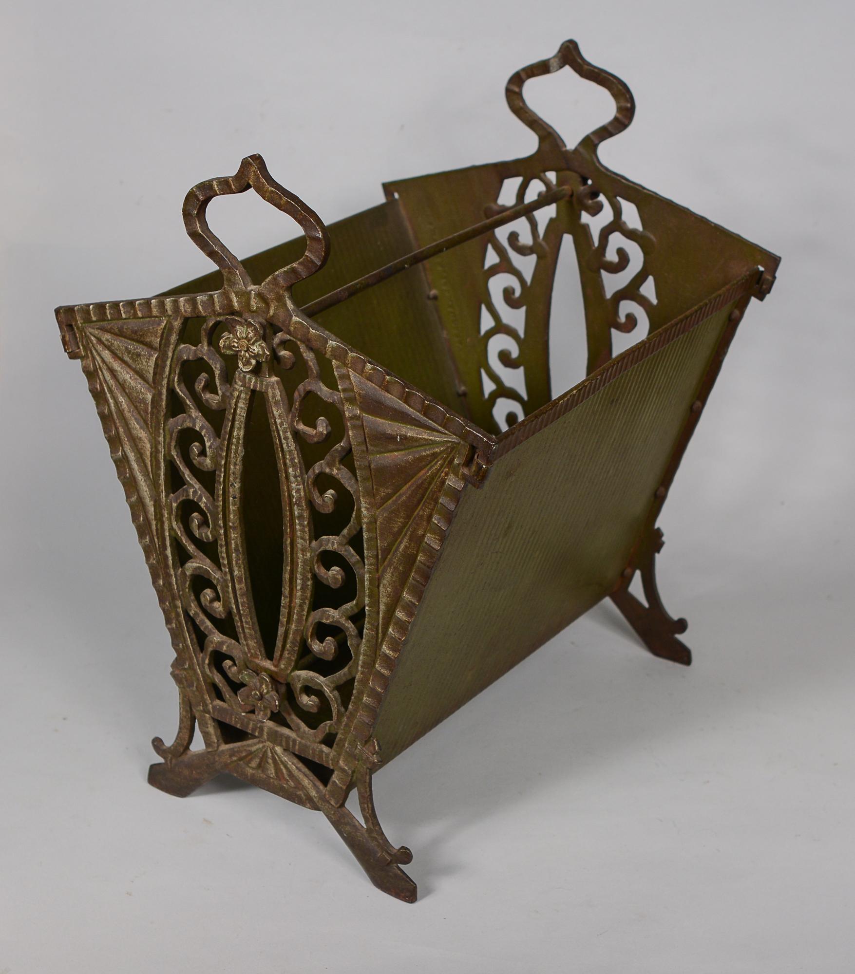 American Cast Iron Art Deco Magazine Rack or Holder by Verona For Sale