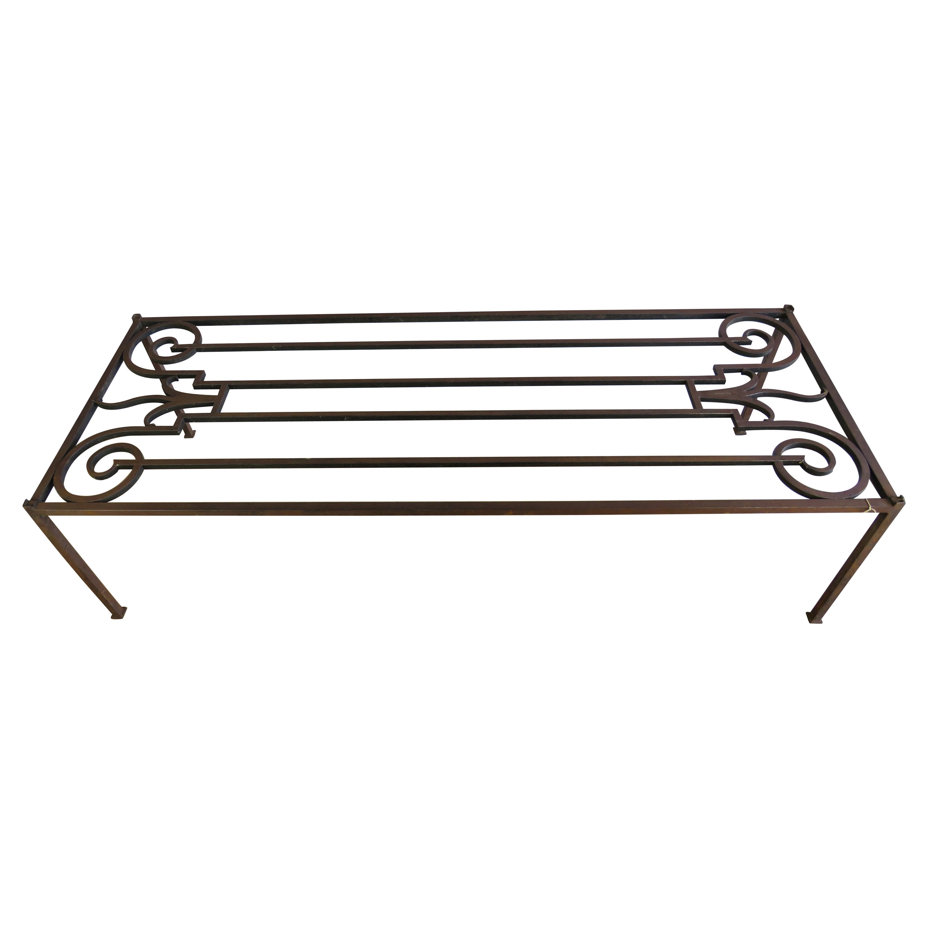 Cast Iron Art Deco Style Coffee Table with Glass Top