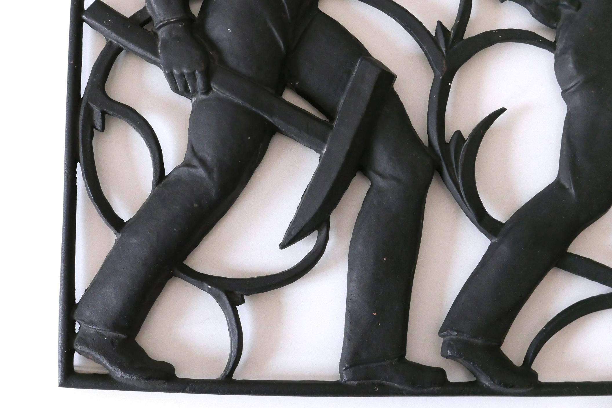 Mid-20th Century Cast Iron Art Deco Wall Relief „Unsere Arbeit“ by Heinrich Moshage 1929 Germany For Sale