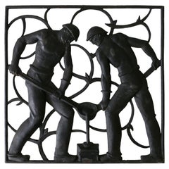 Cast Iron Art Deco Wall Relief „Unsere Arbeit“ by Heinrich Moshage 1929 Germany