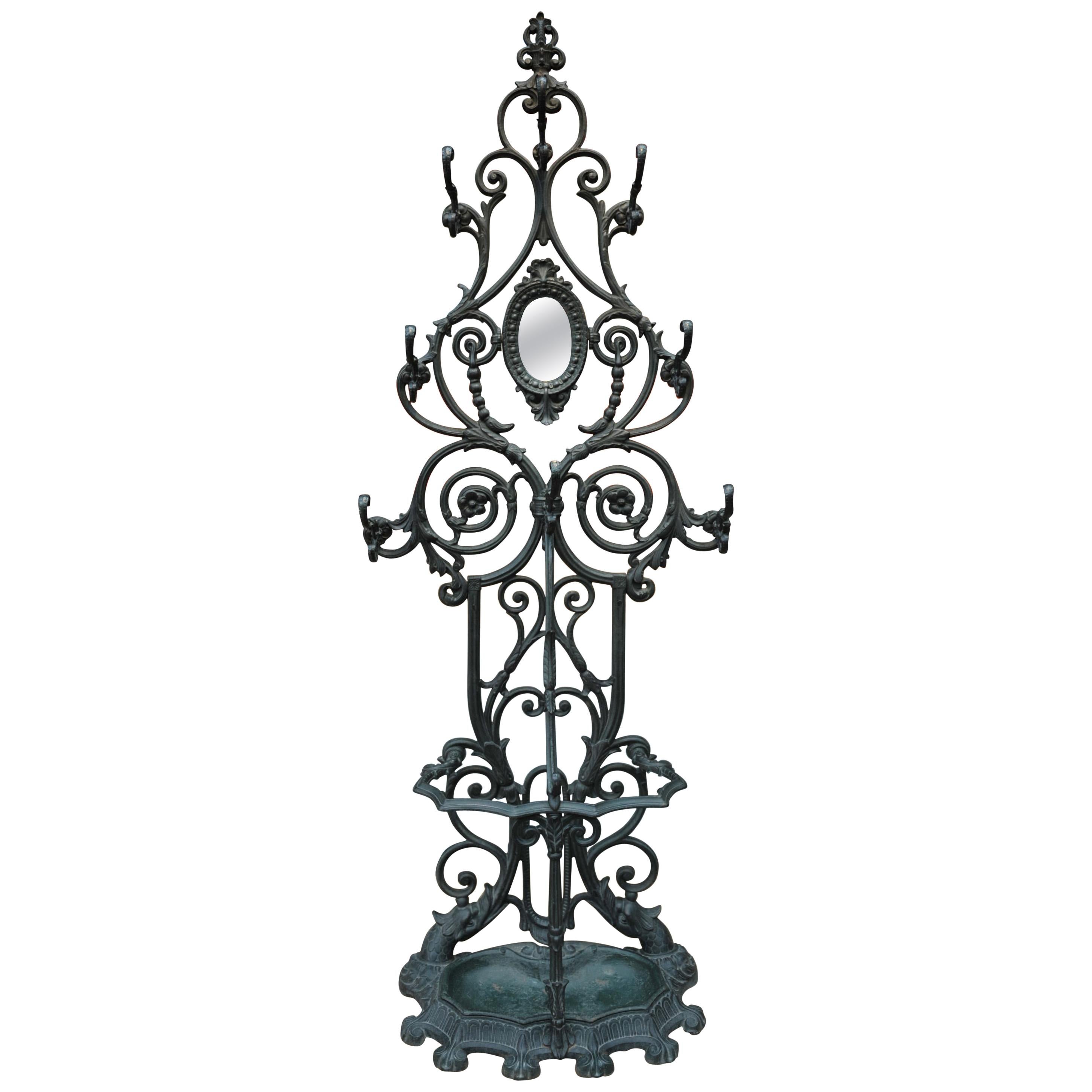 Cast Iron Art Nouveau Style Coat Rack and Umbrella Stand For Sale