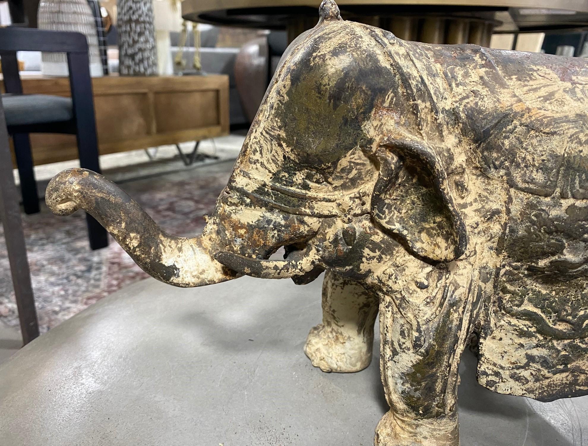 Cast Iron Asian Elephant Sculpure, 1800s In Good Condition In Studio City, CA
