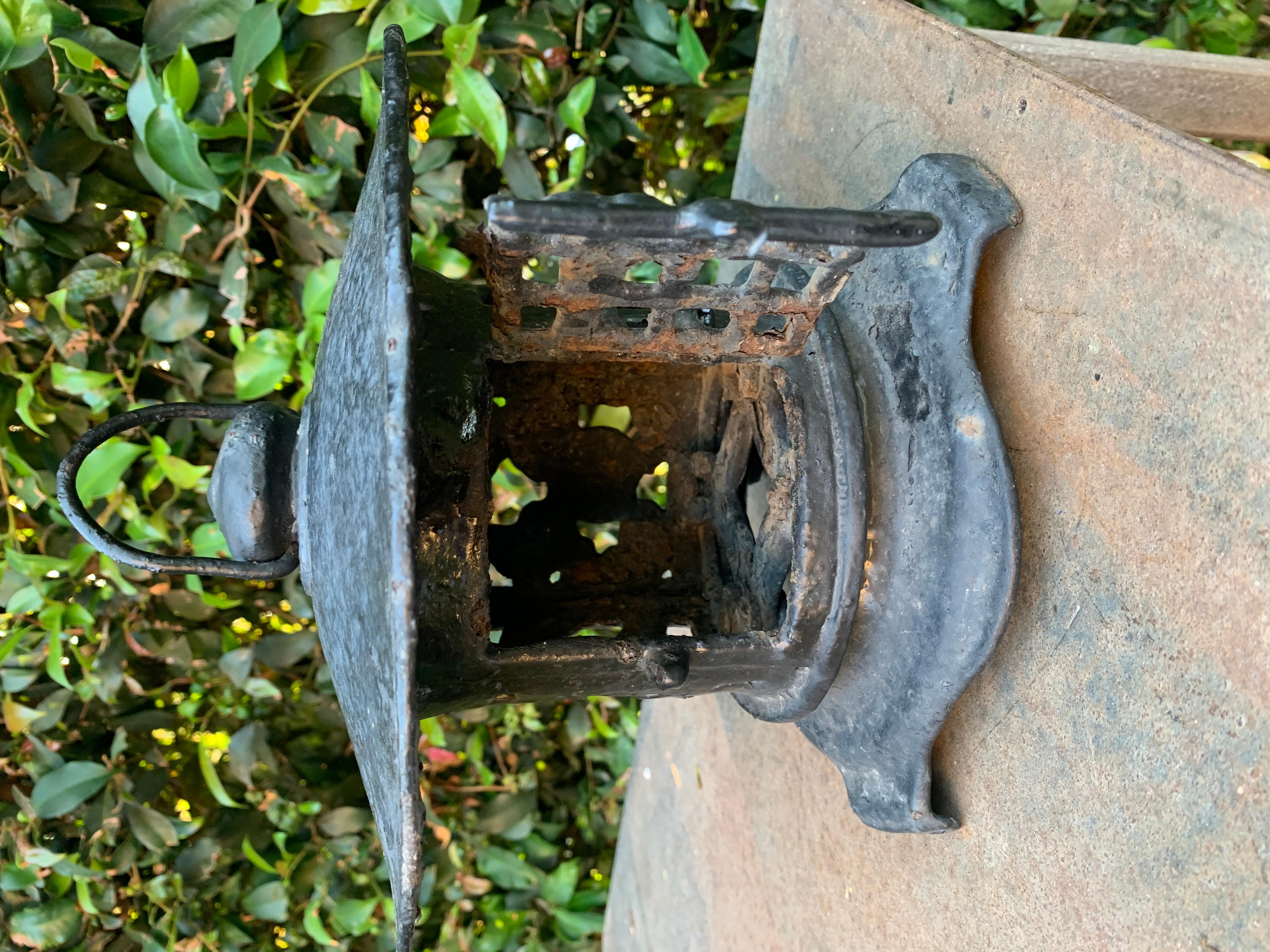 Cast Iron Asian Style Lantern with Handle In Good Condition In Los Angeles, CA