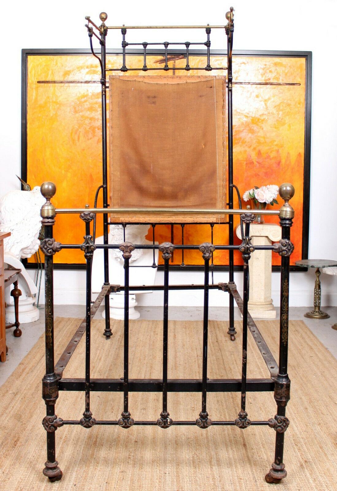 English Cast Iron Bed Frame Brass Victorian 19th Century Bedframe For Sale